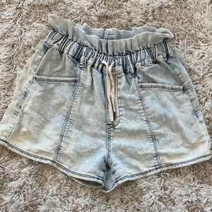 Blank NYC Light Blue High Waist Paper Bag Denim Shorts